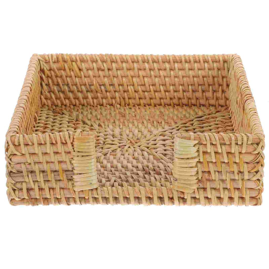 Storage Box Tissue Rack Napkin Holder Paper Towel Guest for Bathroom Rattan Woven Stand Tray