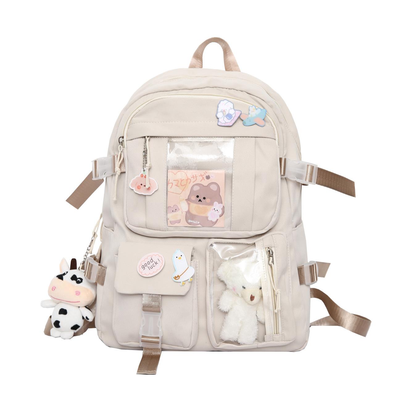Schulrucksack für Mädchen, niedlicher Bären-Plüschtier-Rucksack, großes Fassungsvermögen, süße Schultasche weiß