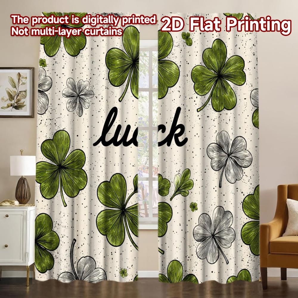 2D FLAT PRINTING 2pcs Curtains (Without Rod) St. Patrick's Day Clovers Light Filtering Chic Curtains Durable Polyester Curtains