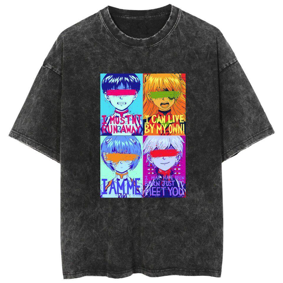 Neon Genesis Evangelion Rei Ayanami Plugsuit Vintage Gewaschenes T-Shirt Sommer Streetwear Grafik-T-Shirt für Männer Frauen