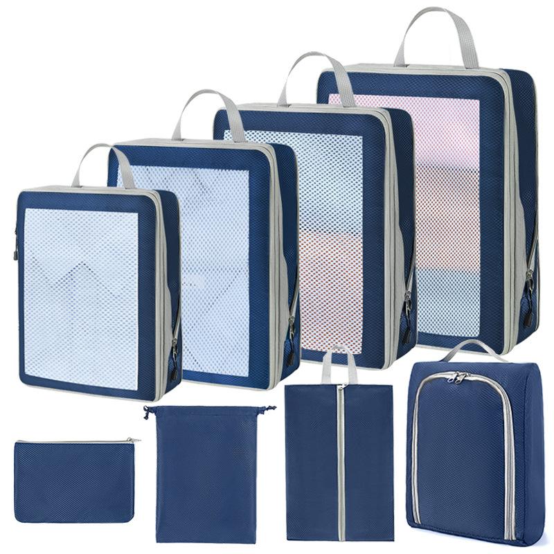 

8 шт. Набор дорожных органайзеров для хранения, переносные сумки для хранения одежды, легкие сумки для чемоданов, сжатые упаковочные кубы, сумки для багажа 8pcs темно-синий