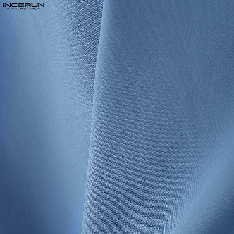 INCERUN S-5XL Men Casual Stand Neck Long Sleeve Side Buttons Shirts Tops