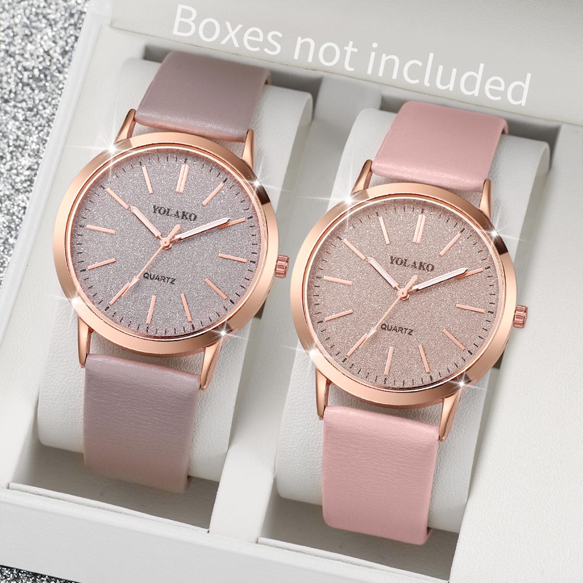 

2 ШТ./Набор Женские часы Мода Матовый циферблат Кожаный ремешок Аналоговые Кварцевые часы Набор