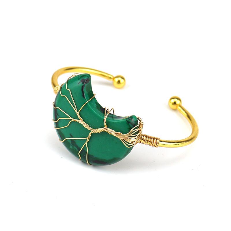 

Handmade Winding Tree Of Life Natural Stone Moon Bracelet Lucky Tree Moon Bracelet B03 малахітова зелень
