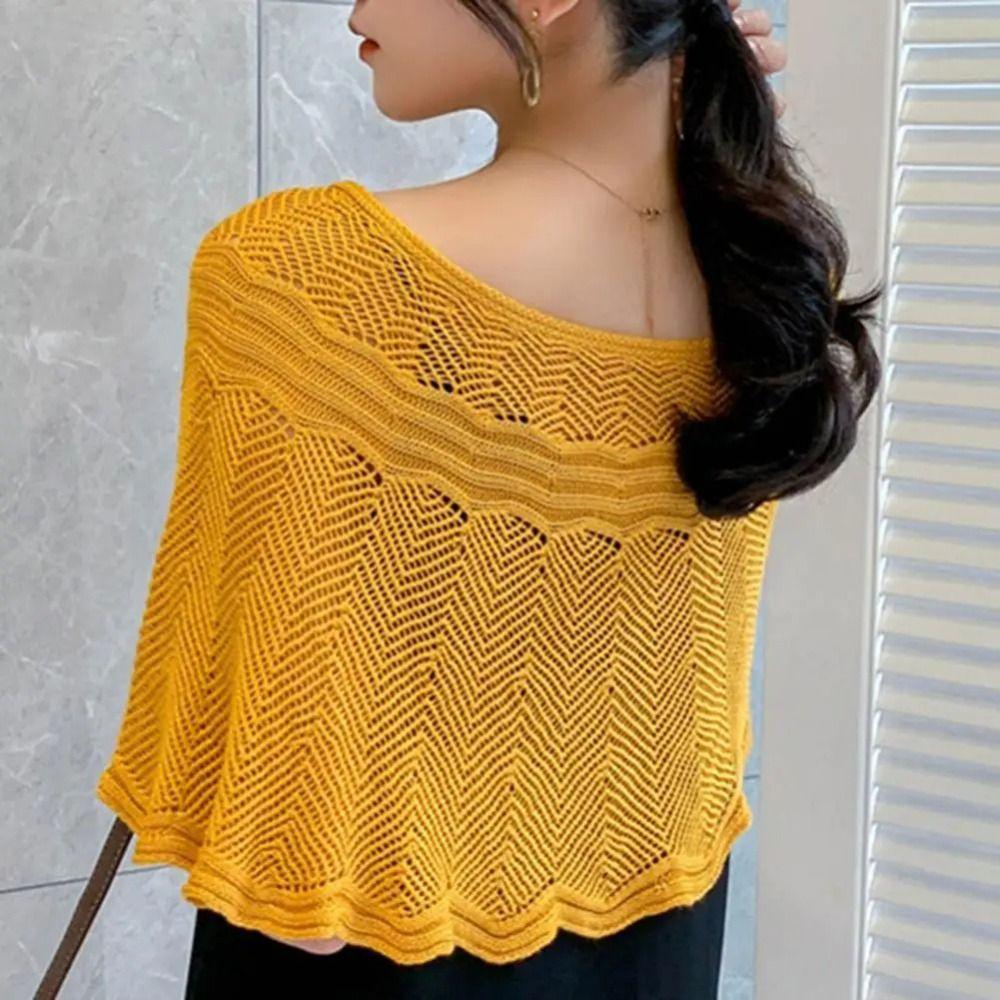 Solid Color Knitted Shawl Breathable Sunscreen Blouse Pullover Neck Guard Cloak Scarf Holiday