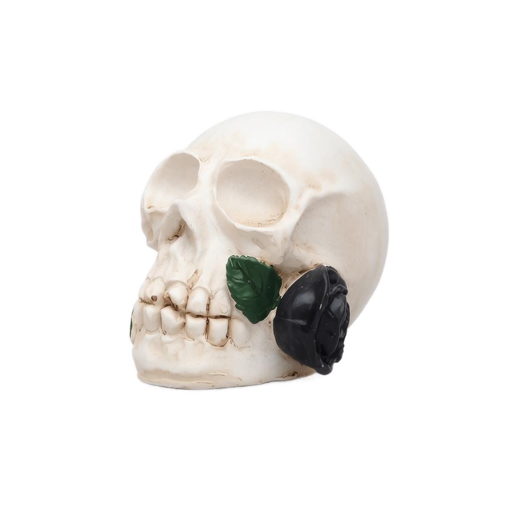Decorative Skull Ornament with Floral Accent for Halloween Home Party Indoor Outdoor Table Display Prop