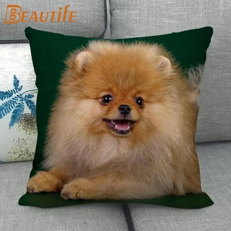 Nice Pomeranian Dog Pillowcase Bedroom Home Decorative Cover 45x45cm Square Zipper Pillow Cases Cotton Linen Fabric No Fade
