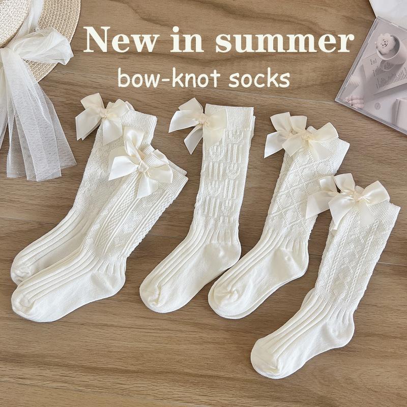 Letní nový styl dětské ponožky dětské kartáčované hedvábné síťované podkolenky bílá mašlička princeznovský styl taneční ponožky
