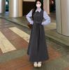 French-Style Two-Piece Long-Sleeve Plus Size Elegant Spring Dress with Waist-Cinched Skirt