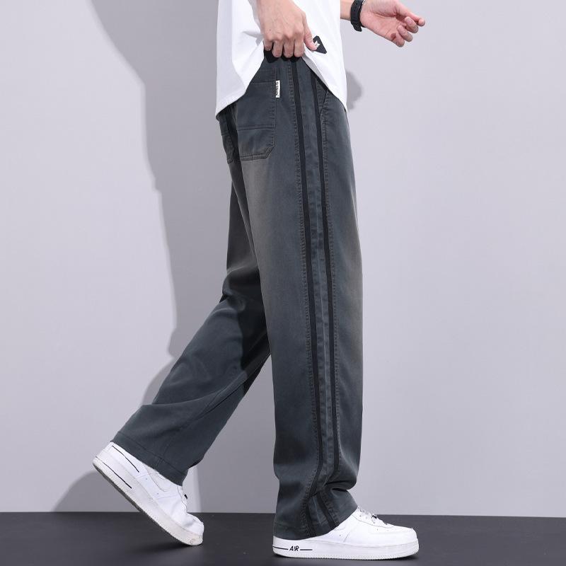 Summer Men's Thin Soft Lyocell Fabric Jeans Men Loose Wide Leg Pants Elastic Waist Casual Trousers Male