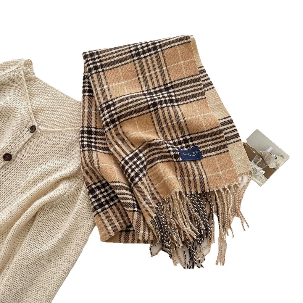 Korean Style Double sided Plaid Scarf for Autumn and Winter Couples and Students Versatile Scarf Japanese Style Sweet Thickened Warm Shawl