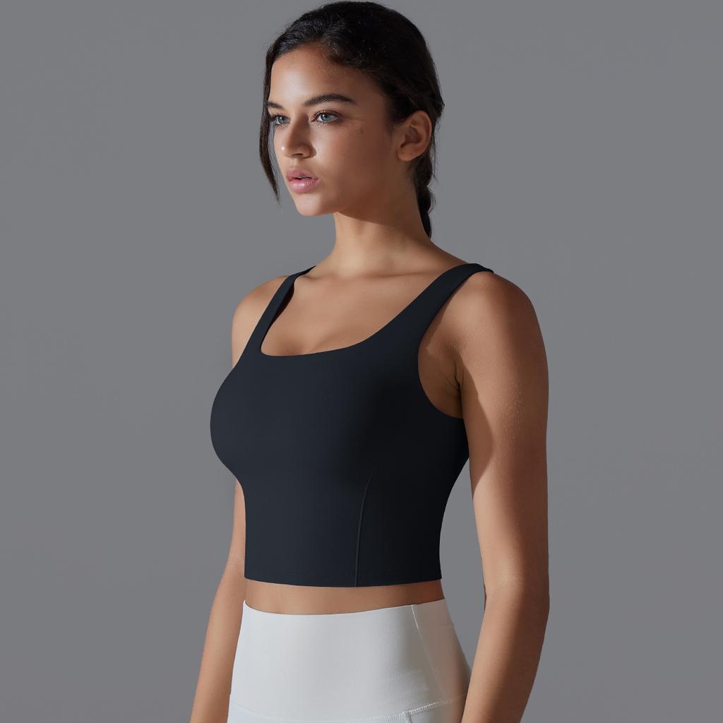 New Naked One Piece Fixed Cup Yoga Clothing For Women, Sleeveless Short Sports Underwear, Wide Shoulder Strap Yoga Tank Top