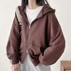 Women's Hooded Long Sleeve Zip Up Cardigan Oversized Fit Casual Top Solid Color Cropped Hoodie Jacket