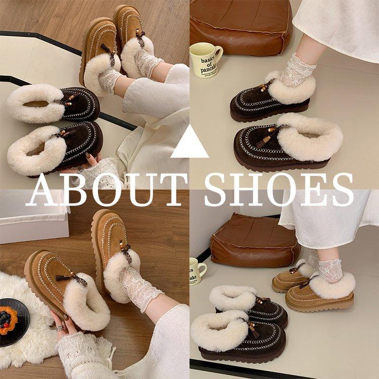 [Rindslederversion] Neue Version~ Handgenähte Dicksohlige Baotou Woll-Loafer Hausschuhe Damen Schneestiefel