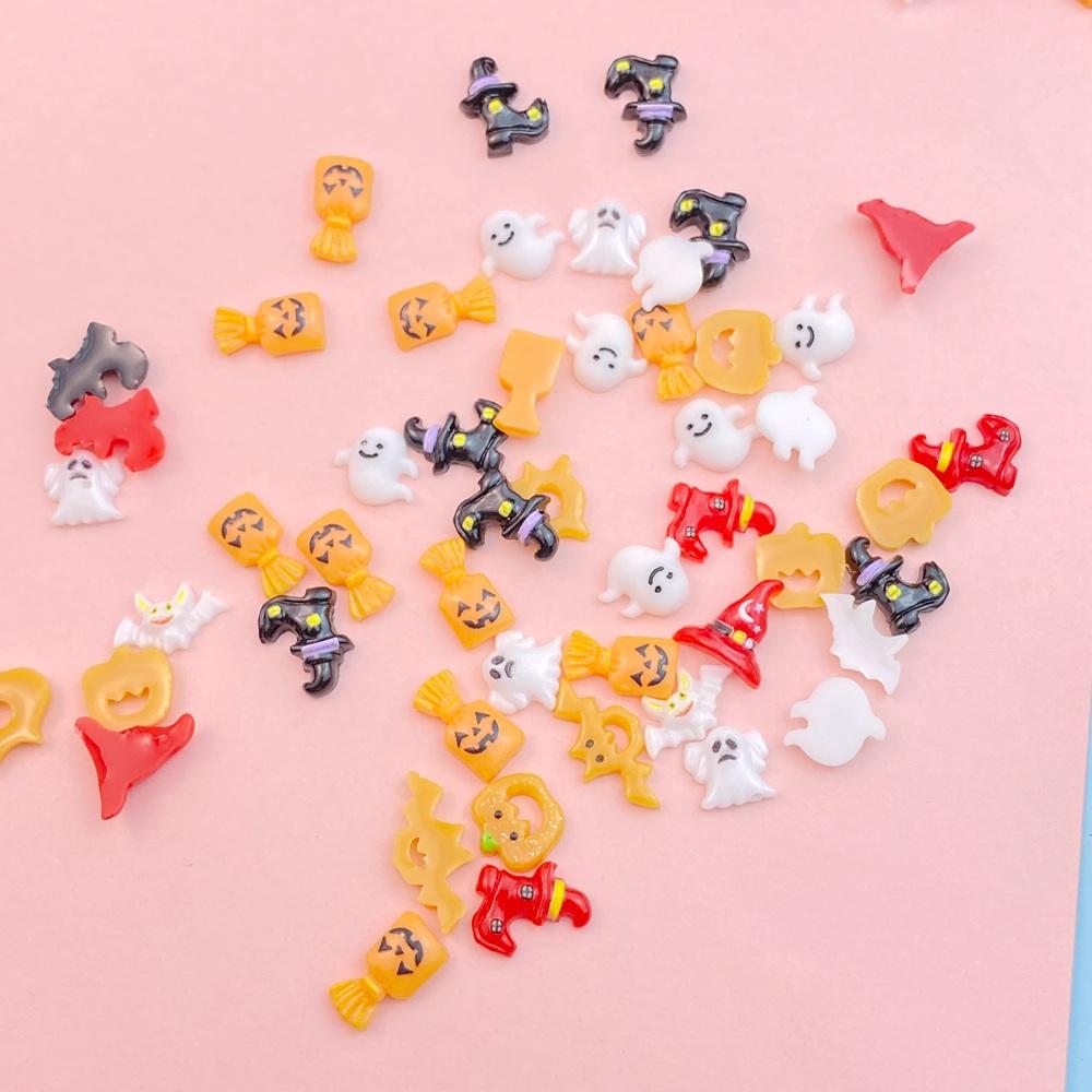 50Pcs New Cute Resin Cartoon Mini Halloween Collection Flat Back Parts Embellishments For Hair Bows Accessories