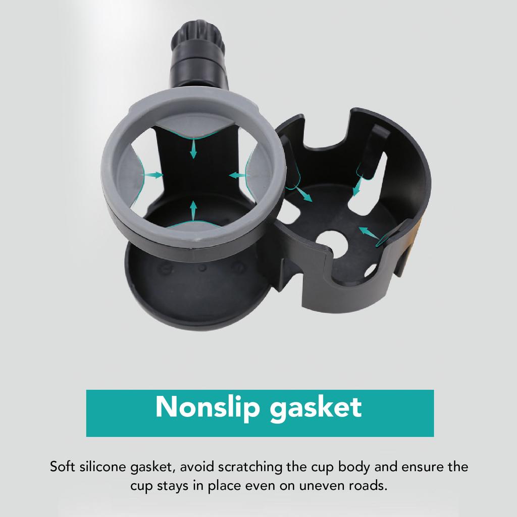 2 in 1 Stroller Cup Holder Foldable Anti Slip 360 Deg Adjustable Double Bottle Holder for Treadmill Bike