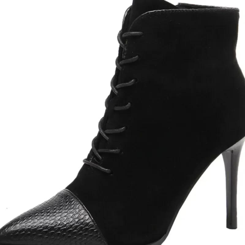 Fashion 2024 Winter Hot Front Lace-up Women's Boots Fashion Side Zipper Office and Career Sexy Pointed Toe High Heels Shoes for Women