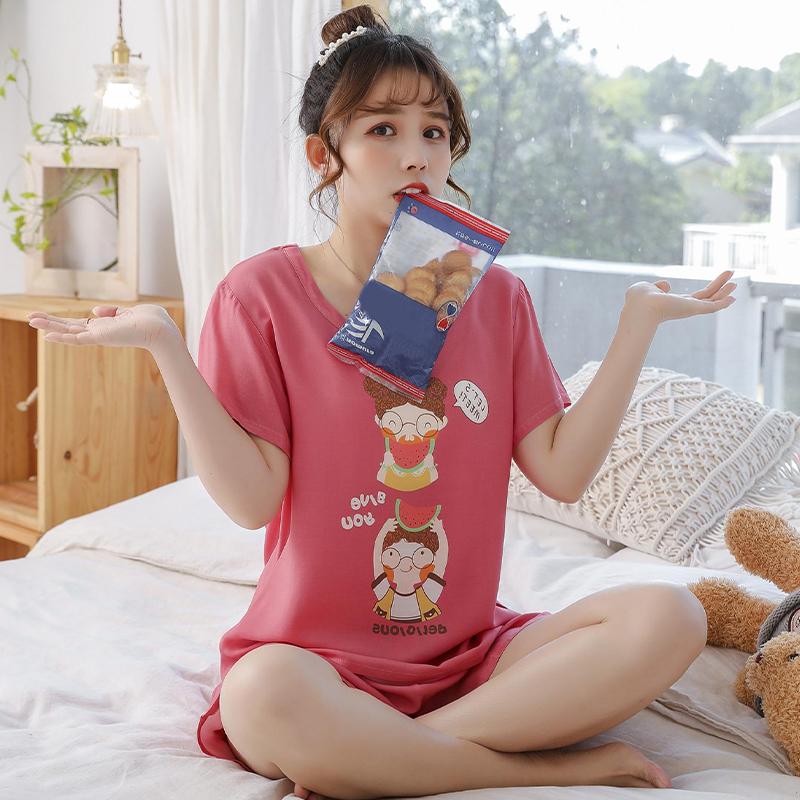

Printed Short Sleeve Pajamas Set Women Two-Piece Suit Korean Style Casual Summer Home Clothes L