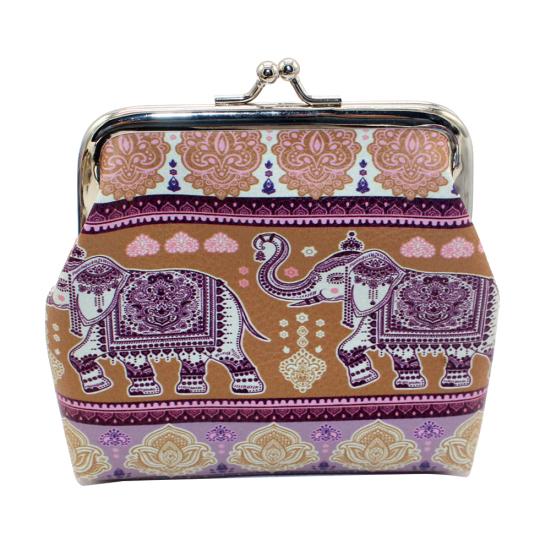 WP Love Mom Series Women Elephant Print Kiss Lock Small Coin Purse Clutch Handbag