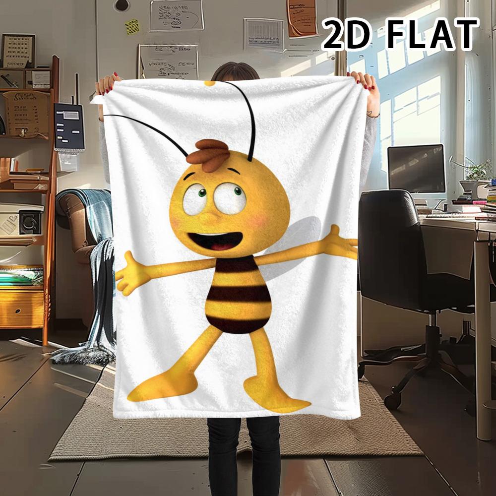 1Pc Bees and Maya Print Flannel Blanket, High quality Comfortable for All Seasons, Home Decor, Warmth and Comfort, Perfect for Christmas Gifts