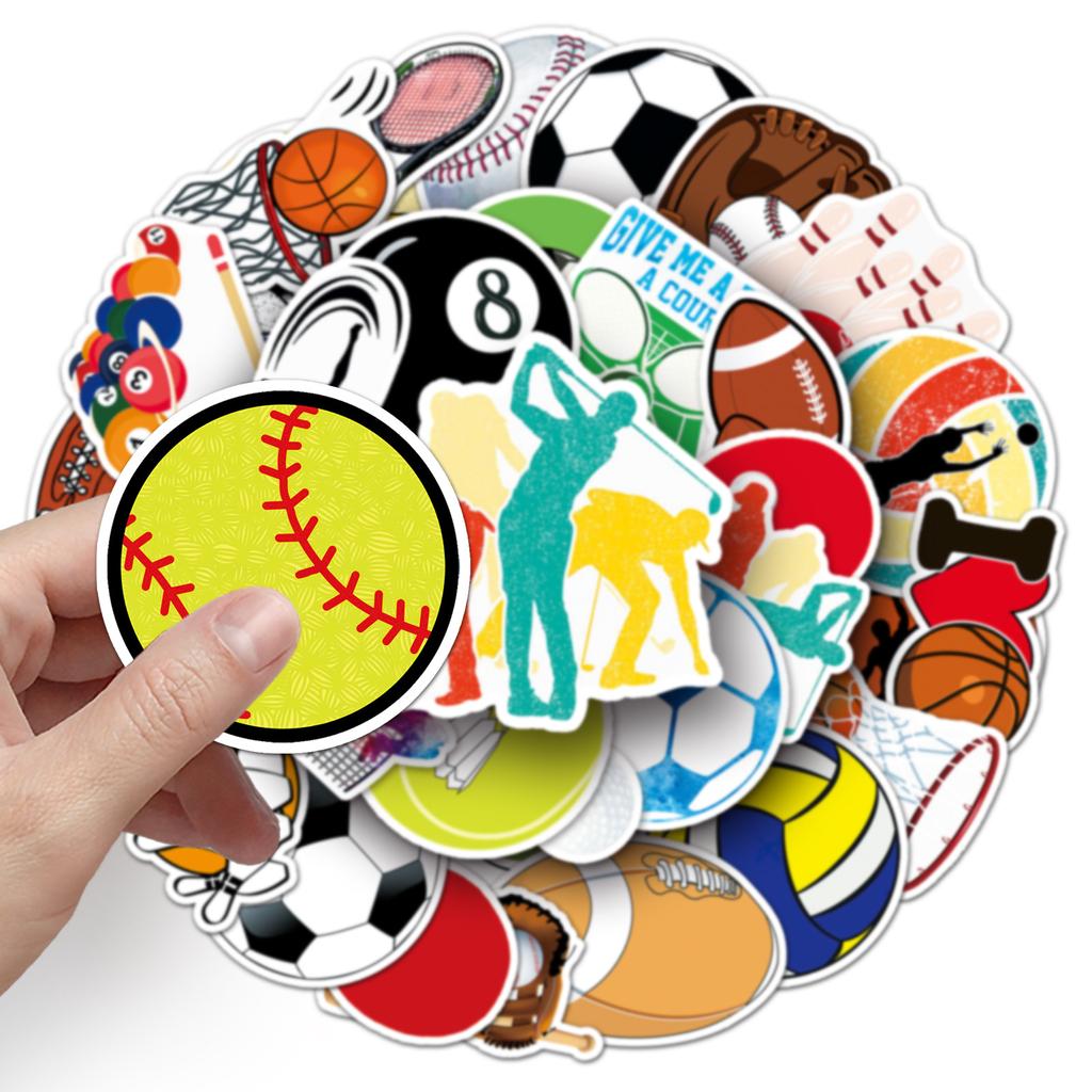 50 Stück Graffiti-Aufkleber mit gemischten Bällen, Sport, Fußball, Volleyball, Dekoration für Gepäck und Handyhüllen, wasserfest