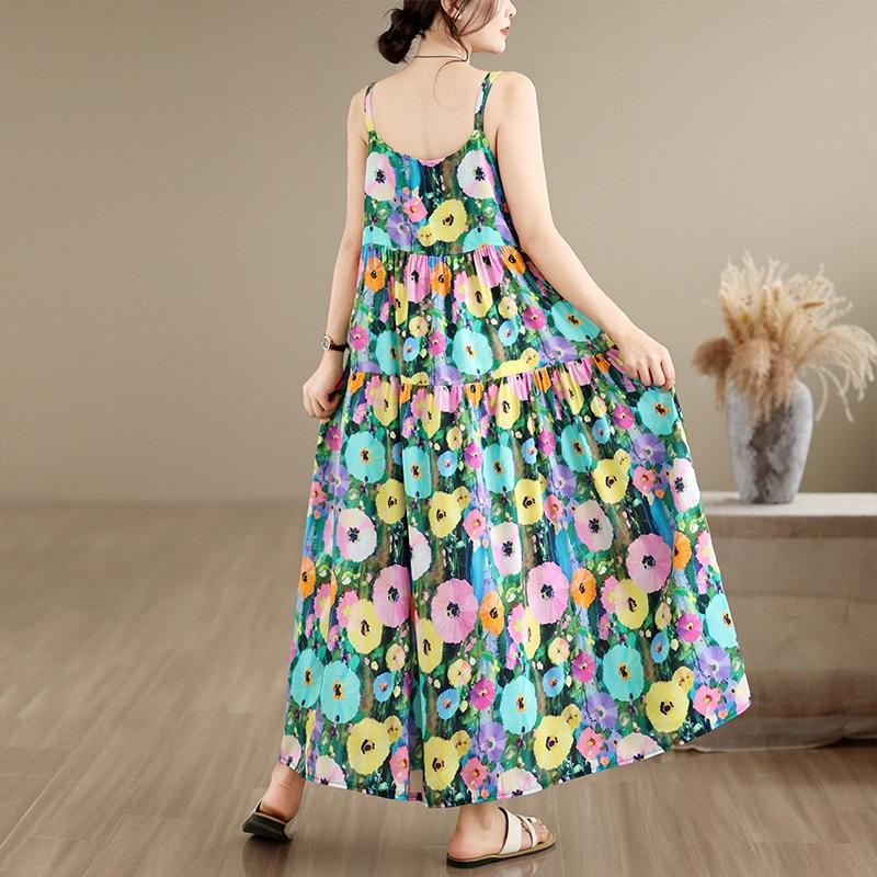 Sleeveless Strap Cotton Vintage Floral New In Dresses For Women Casual Long Summer Dress Elegant Clothing