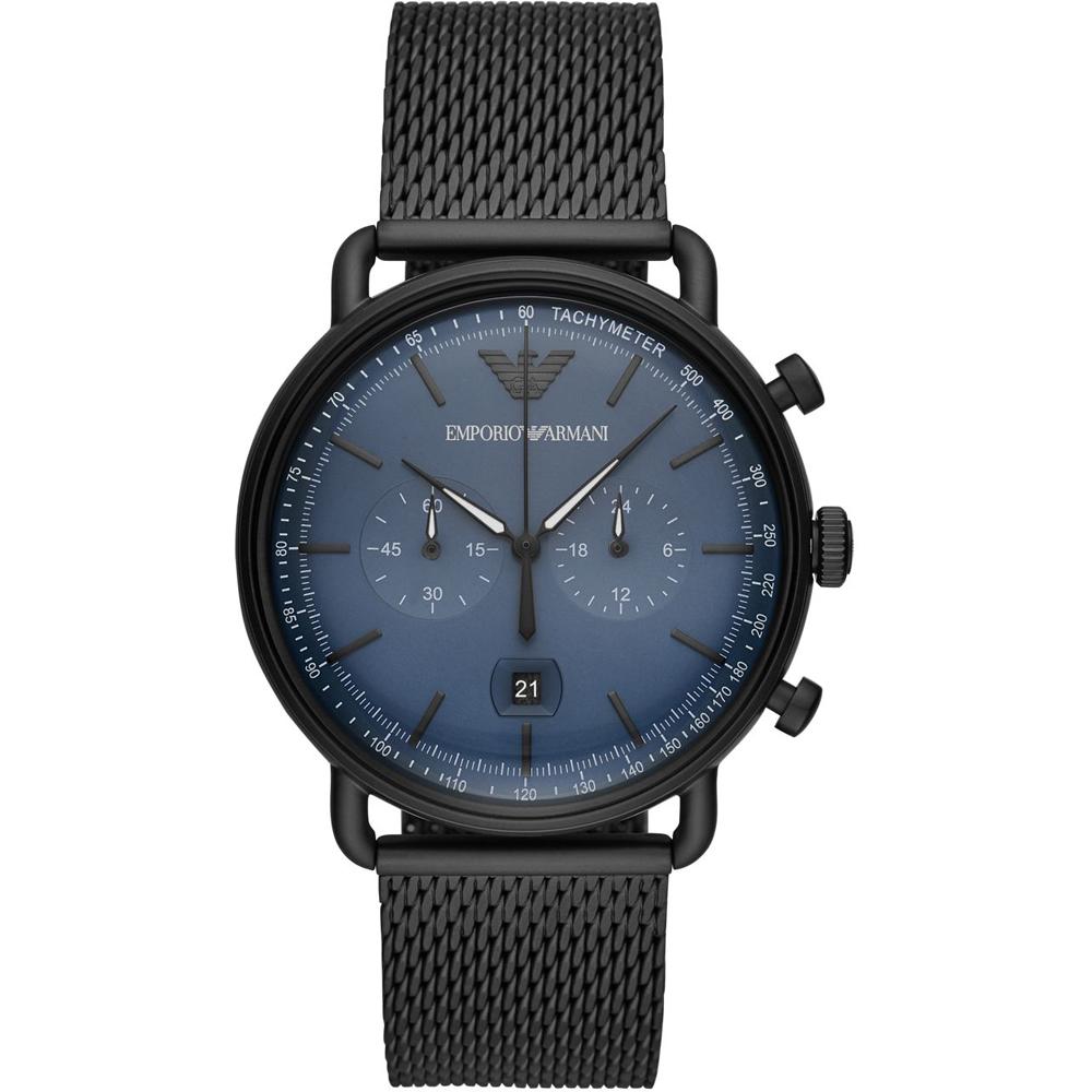 Emporio Armani Aviator Blue Black Coated Steel Men s Quartz Chronograph with Date AR11201 синий