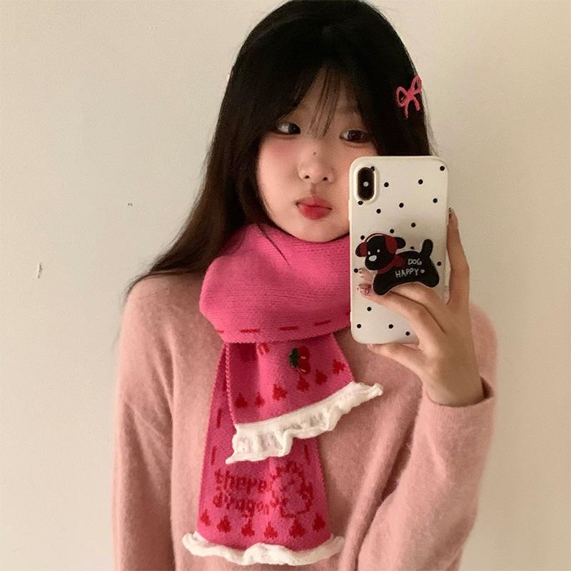 Winter new style fashion girl lace knitted scarf women's thickened warm scarf fashion sweet and cute