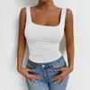 New Women's Sleeveless Suspender Vest, Square Neck Casual Basic Button Top Women