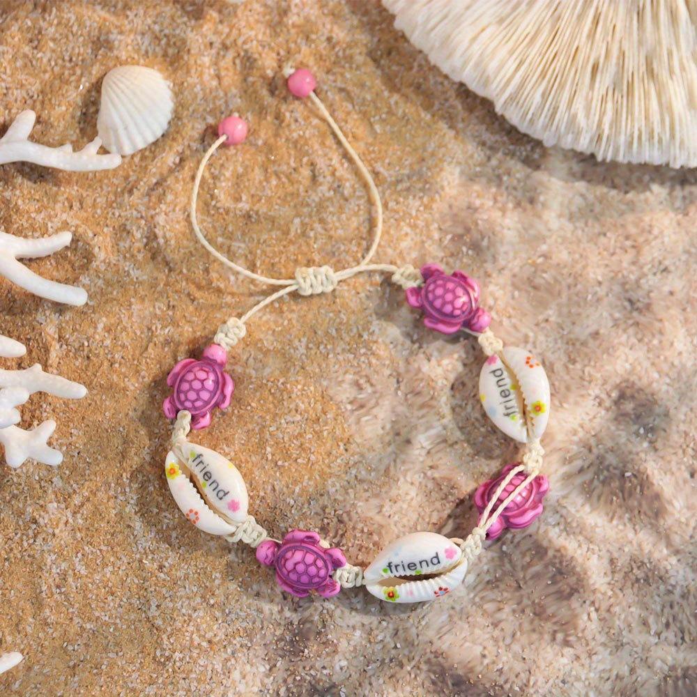 1011 Ocean Resort Wind Starfish Shell Bracelet, Daisy Rainbow Print Hand Rope Tide