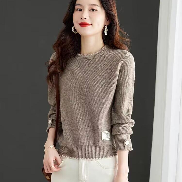 Mały sweter damski czerwony sweter modny i wszechstronny okrągły dekolt dzianinowy bazowy sweter polarowy