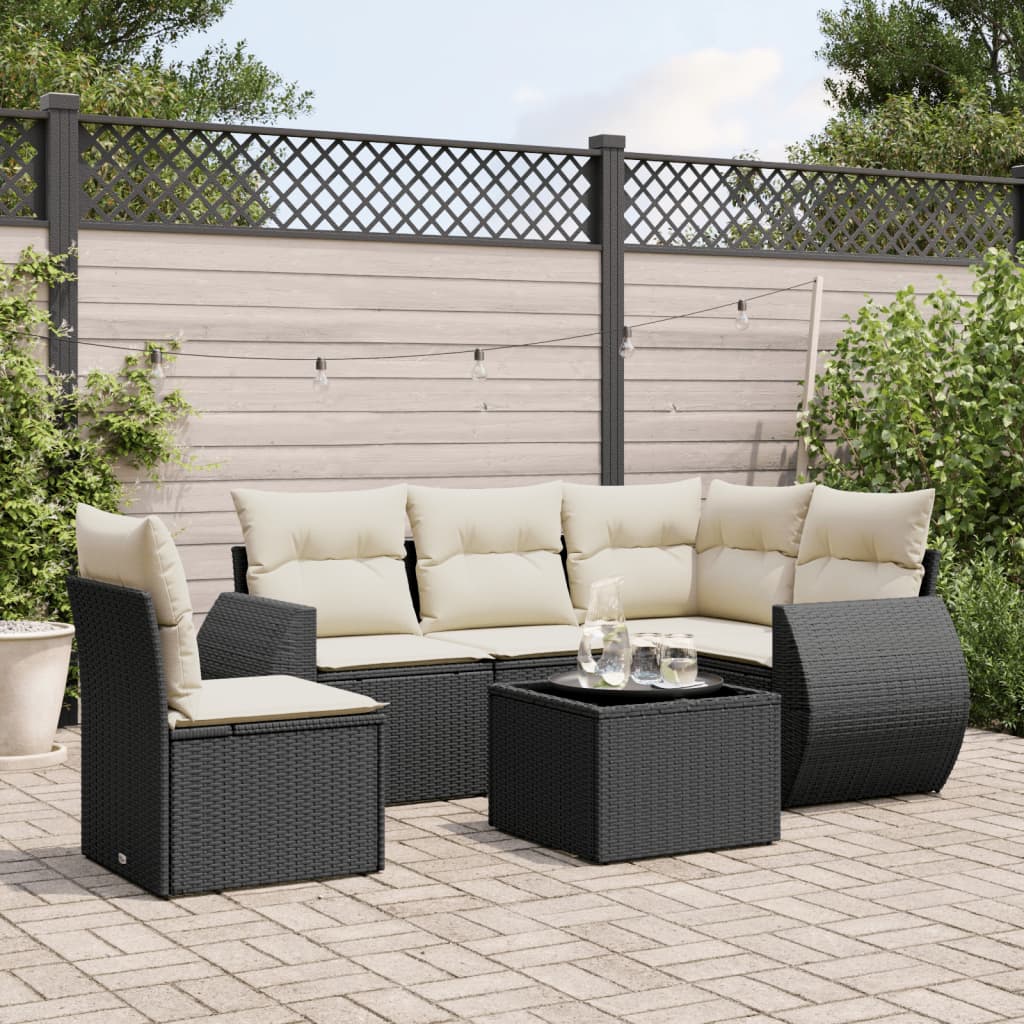 Vidaxl 6-Cz. Set di Mobili da Giardino con Cuscini, Polyrattan Nero