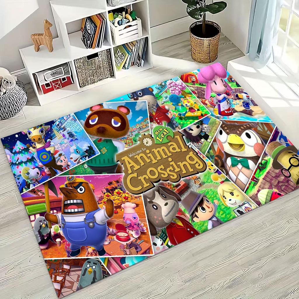 Game Animal Crossing Wild World Cartoon Rug for Bedroom Living Room Sofa Home Doormat Decor, Large Kids Play Non-slip Floor Mat