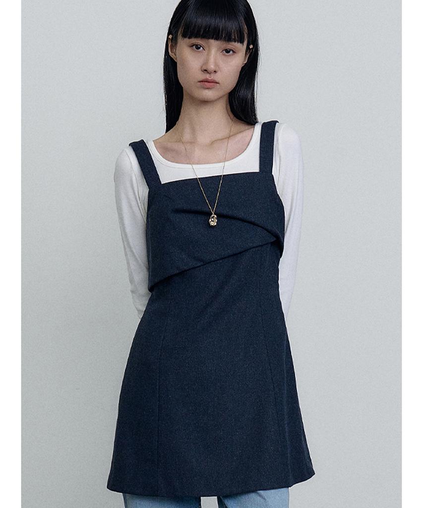 Make A Toast Wool Square Mini Dress Navy Mbefop003Nv