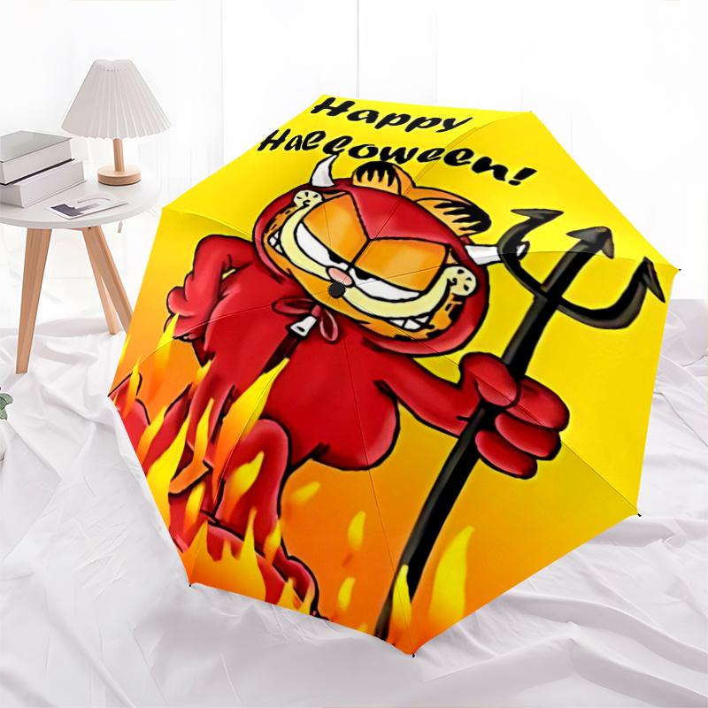 

1pc Garfield as a Devil Cartoon Cartoon Umbrella, Portable 3-Fold Compact Umbrella, Suitable for Camping, Hiking and Travel, Ideal Easter Birthda