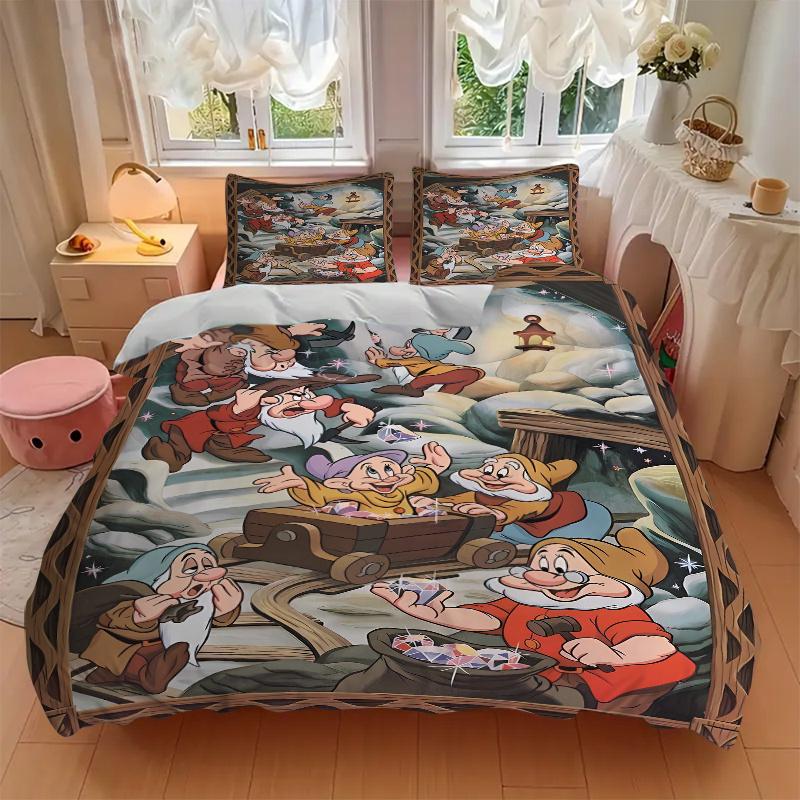 3pcs Mining Dwarfs Bedding Set 1 Soft Quilt Cover + 2 Pillowcases, Machine Washable Suitable for All SeasonsS073