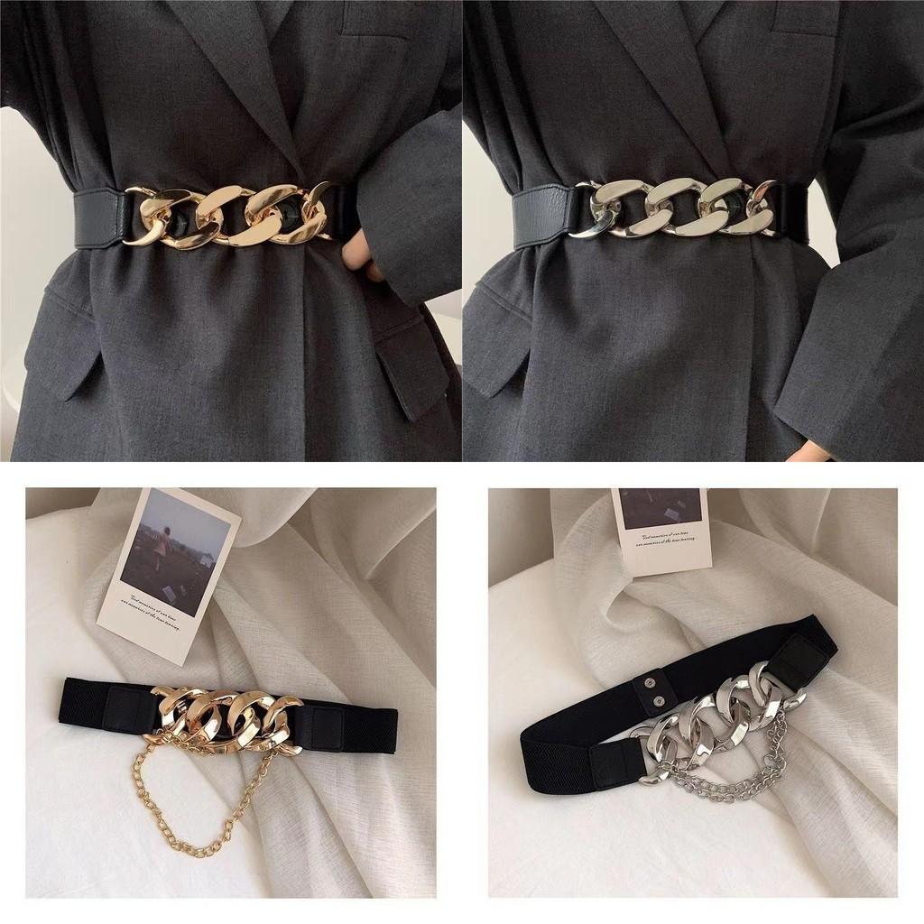 Versatile Elastic Simple Waist Belt With Gold And Silver Smooth Options Buckle