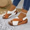 Women's Color Blocking Slope Heel High Heel Sandals, Casual Open Toe Thick Bottom Shoes, Comfortable Ankle Strap Sandals