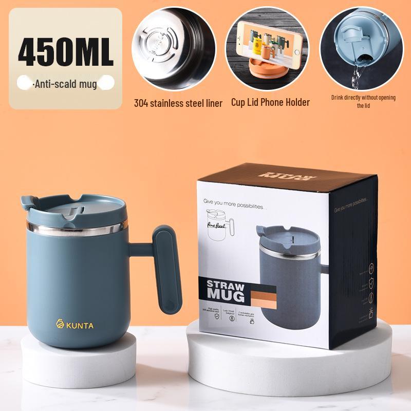 Kancelářský hrnek na kávu s víčkem: Nerezová ocel 304, Dvouvrstvá, Kreativní design, Vysoká hodnota, Kelímek na vodu