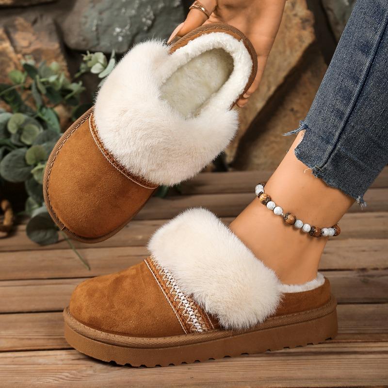 Fashion Thick Bottom Woolen Slippers Women Winter New Style Fleece Lined Bootie Toe Covering Half Slippers Leisure Footw Pantuflas Mujer