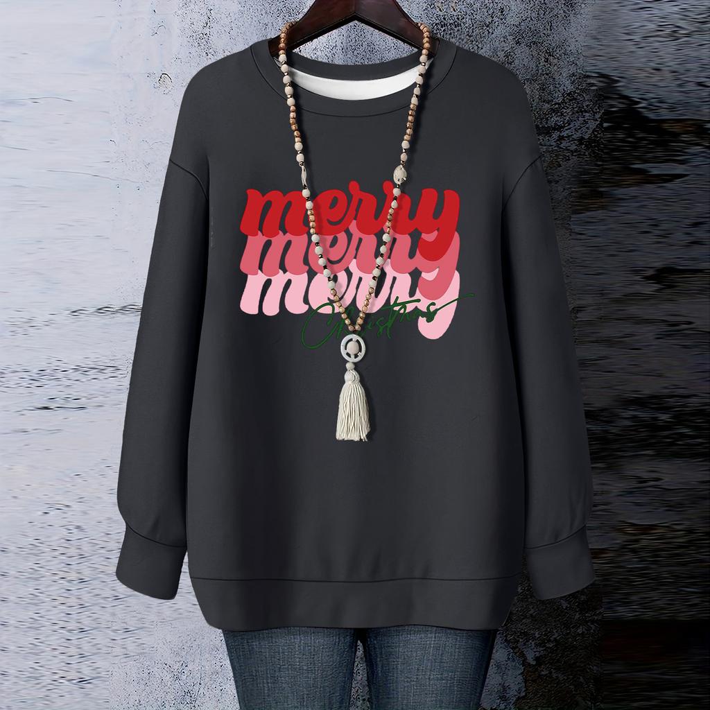 Ladies' Christmas Printed Round Neck Long Sleeved T-shirt Sweatshirt Top