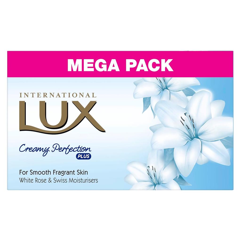Lux International Smooth & Radiant Bathing Soap 4 X125g For Soft Moisturized Skin With White Rose Fragrance Luxurious Daily Bath Experience