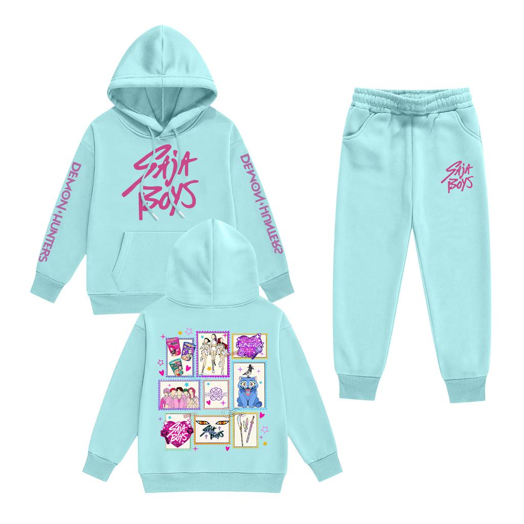 Kids' Long Sleeve Loose Pullover Letter Print Drawstring Hooded Sweatshirt Sweatpants Set