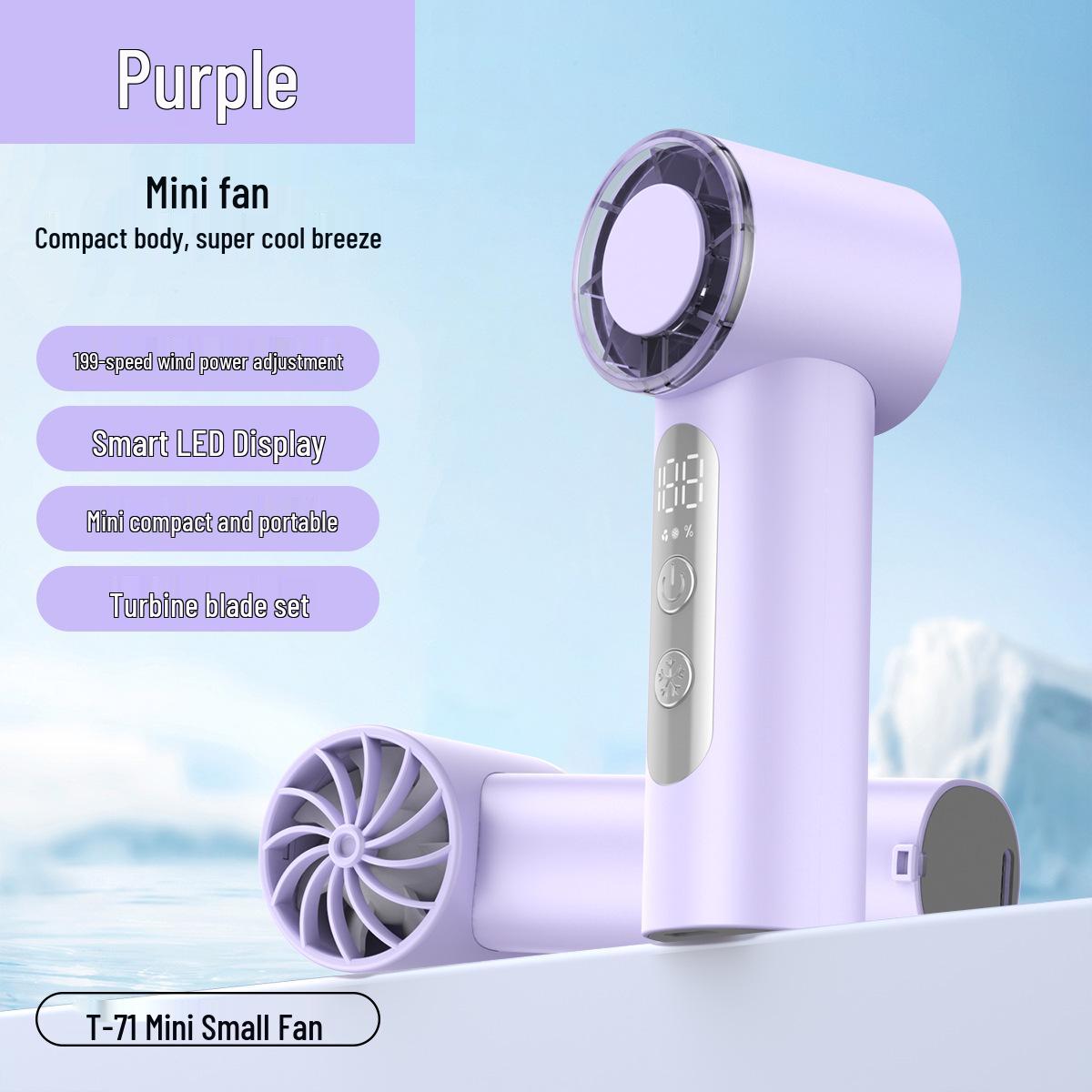 T71 High-Speed USB Mini Portable Fan with Digital Display and Adjustable 100-Speed Settings