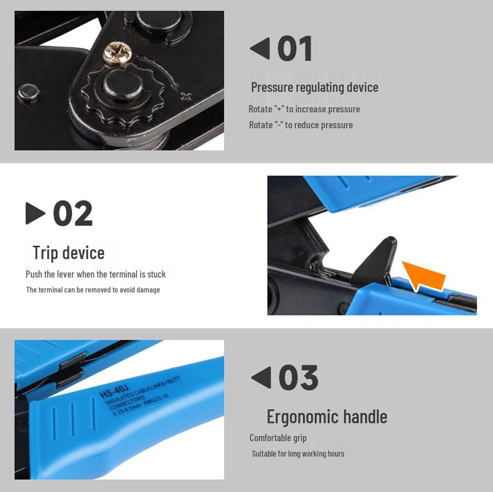 40J/03BC European Ratcheting Crimping Pliers for Pre-insulated, O-type, and U-type Terminals