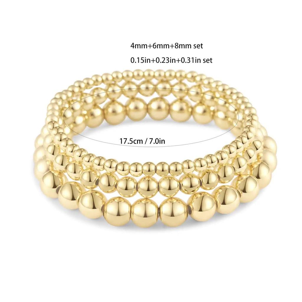 18K Gold Stainless Steel Layered Bead Bracelet Set