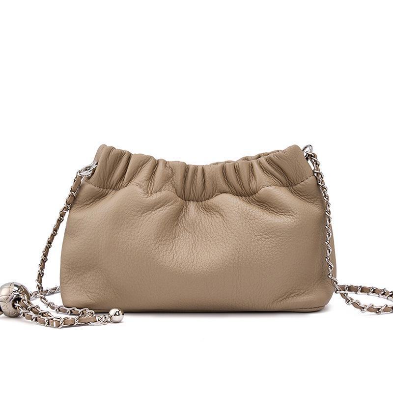 2024 Women's Cloud Pleated Leather Shoulder Bag with Gold Ball Chain