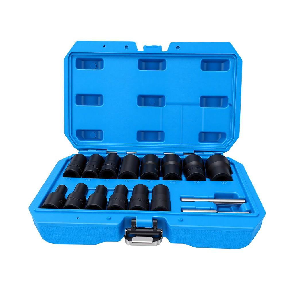 16 Pcs 1 2 Lug Nut Socket Set Non Marring 8 27mm Locking Nut Removal Tool with 2 Center Punches Chrome Vanadium Steel