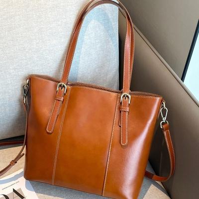 Large Bag, Genuine Leather Women's Bag, New Trendy and Fashionable Large-capacity Cowhide Messenger Bag, Women's Portable Tote Shoulder Bag.