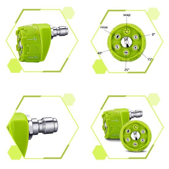 Hochdruckdüse 6-in-1 Schnellwechsel Verstellbare Spritzdüse 0-15-25-40 Grad Spülen Seife Einstellungen 4000 PSI Hochdruckreinigerdüse